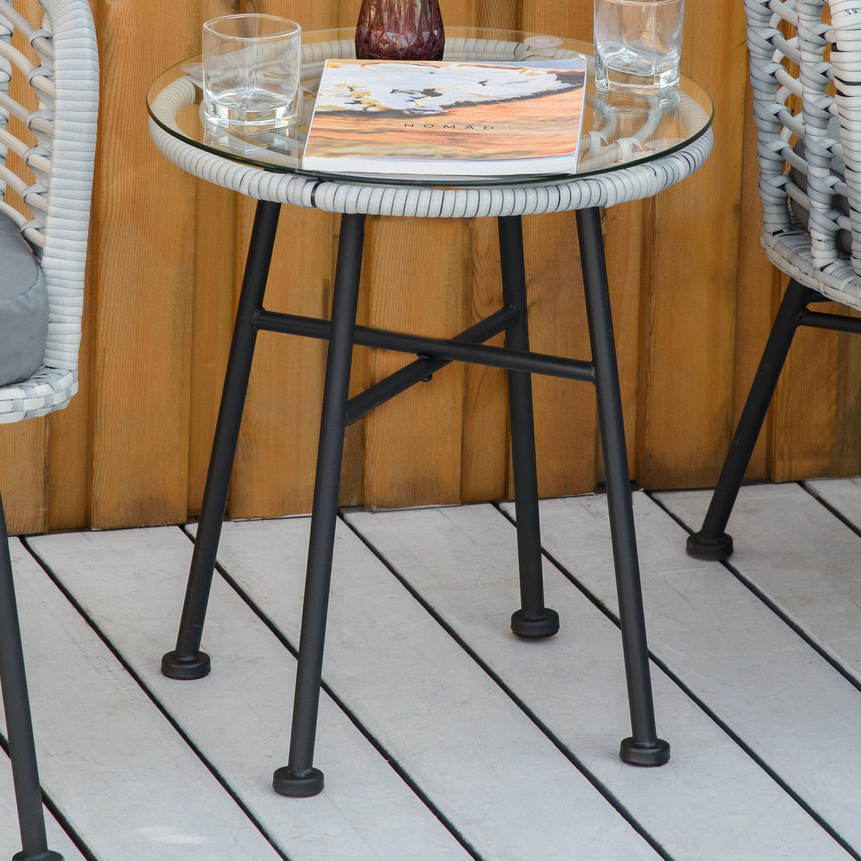 easycomfort set 3pz mobili da giardino in rattan sintetico con 1 tavolino e 2 sedie grigio