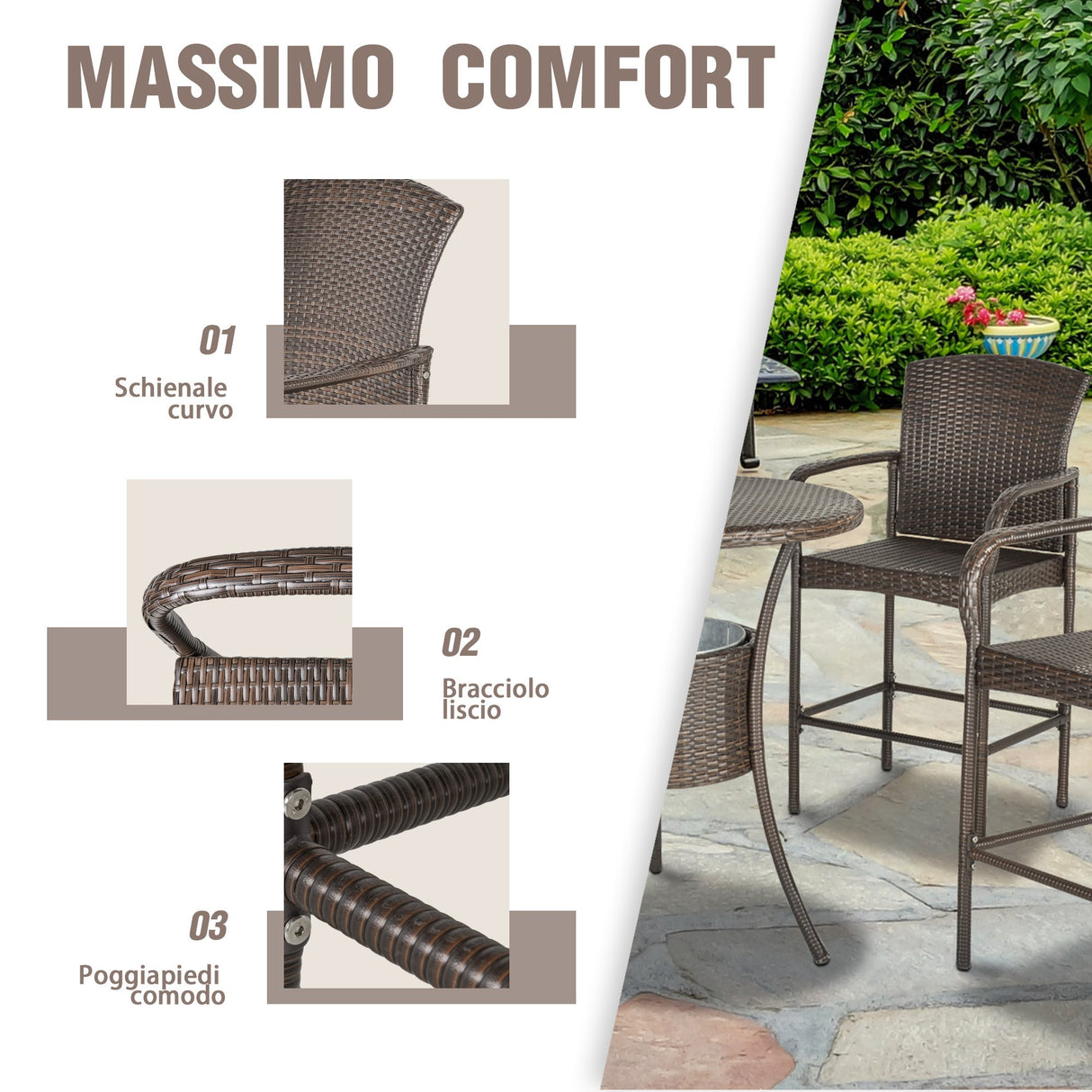 easycomfort easycomfort set 5 pezzi tavolino e 4 sedie alte in rattan sintetico e acciaio