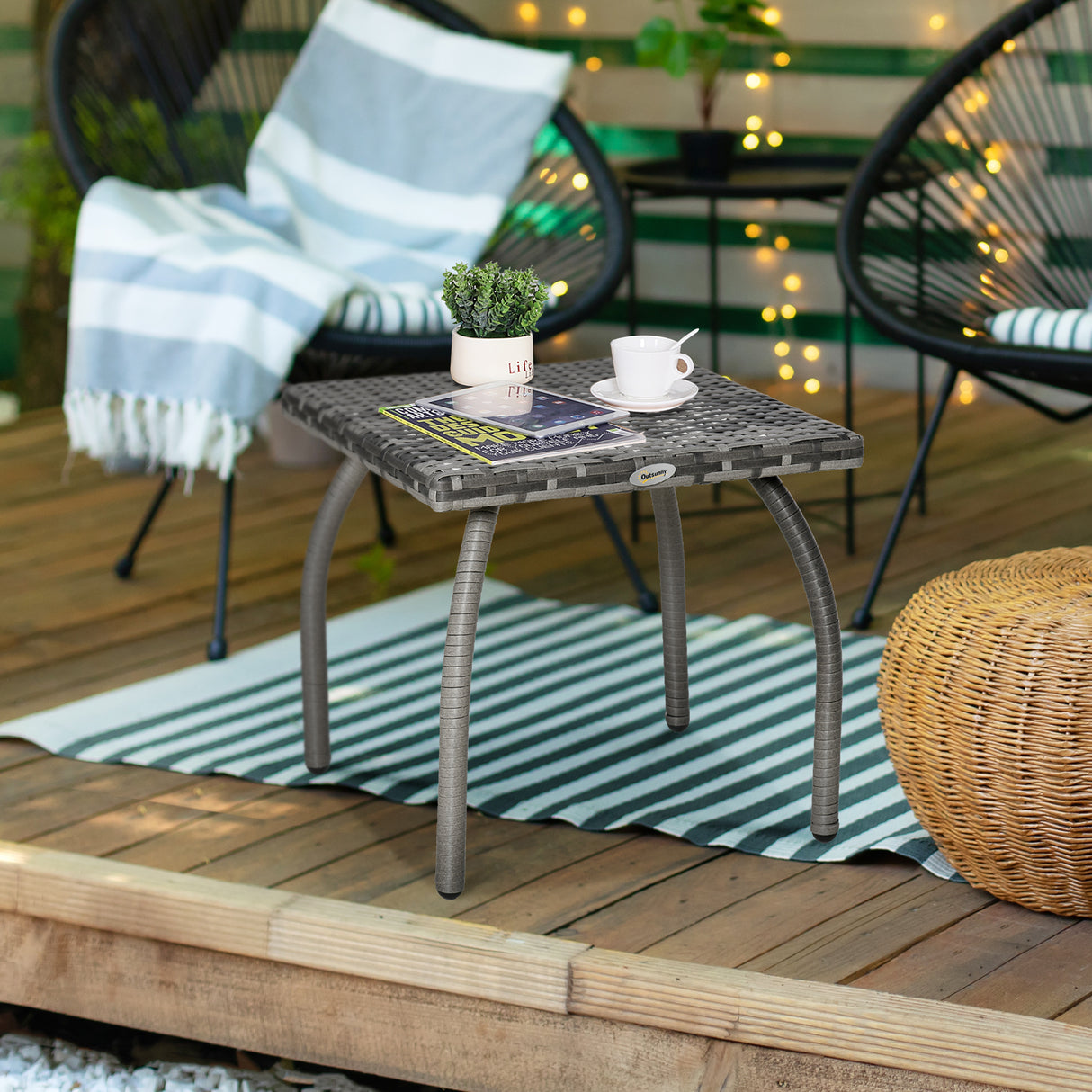 easycomfort easycomfort tavolino in rattan sintetico da esterno giardino terrazzo impermeabile grigio 45x45x44cm