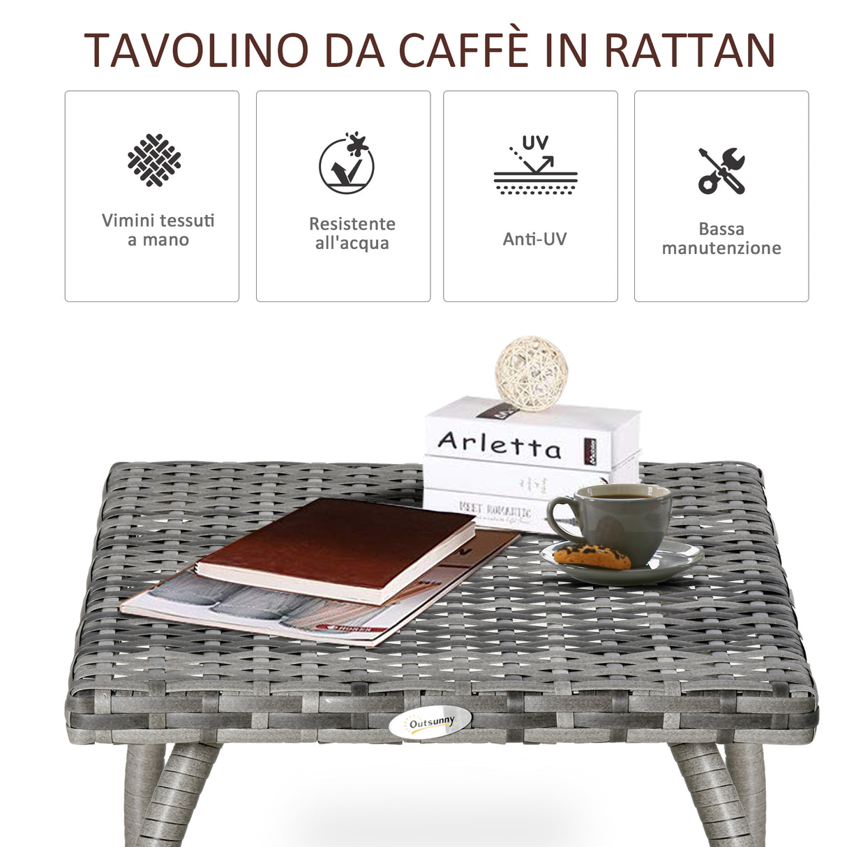 easycomfort easycomfort tavolino in rattan sintetico da esterno giardino terrazzo impermeabile grigio 45x45x44cm