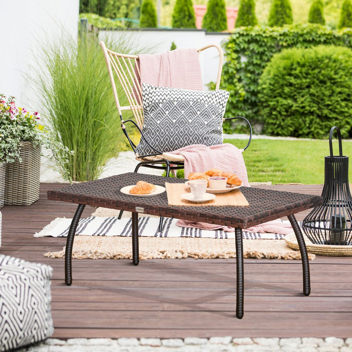 easycomfort easycomfort tavolino in rattan sintetico da esterno giardino terrazzo impermeabile marrone 90x50x35cm