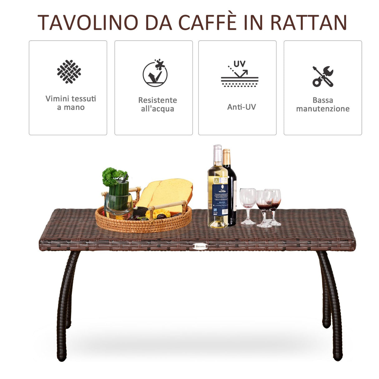 easycomfort easycomfort tavolino in rattan sintetico da esterno giardino terrazzo impermeabile marrone 90x50x35cm