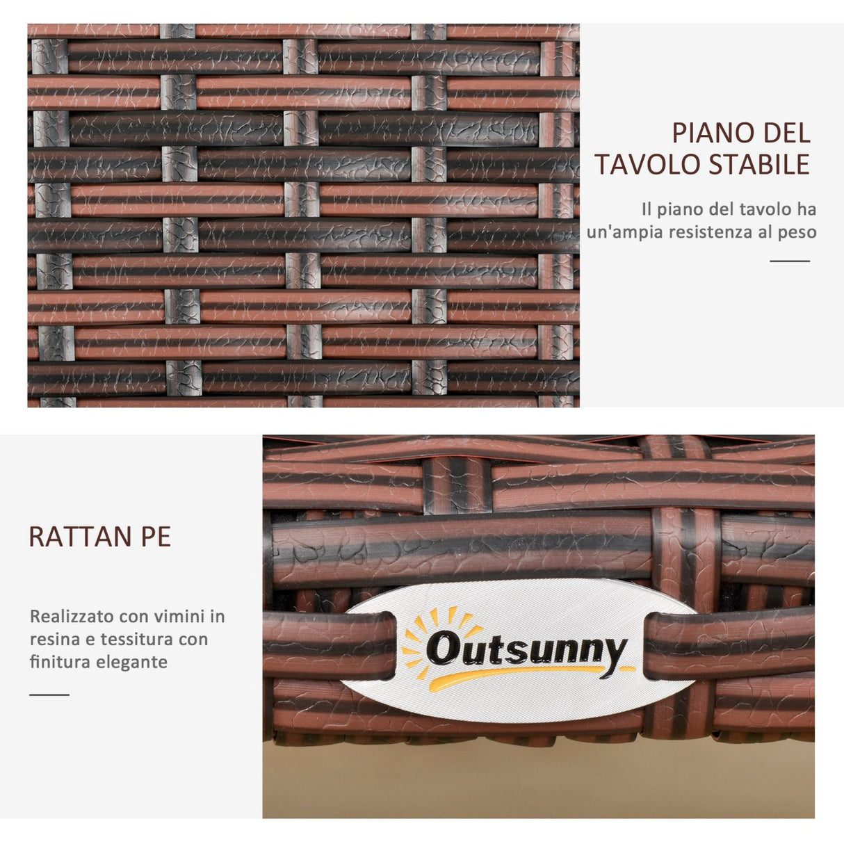 easycomfort easycomfort tavolino in rattan sintetico da esterno giardino terrazzo impermeabile marrone 90x50x35cm