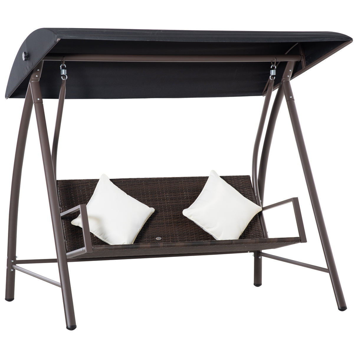 easycomfort dondolo da giardino 3 posti in rattan pe e metallo con tettuccio e cuscini sfoderabili 198x124x179cm marrone 33105