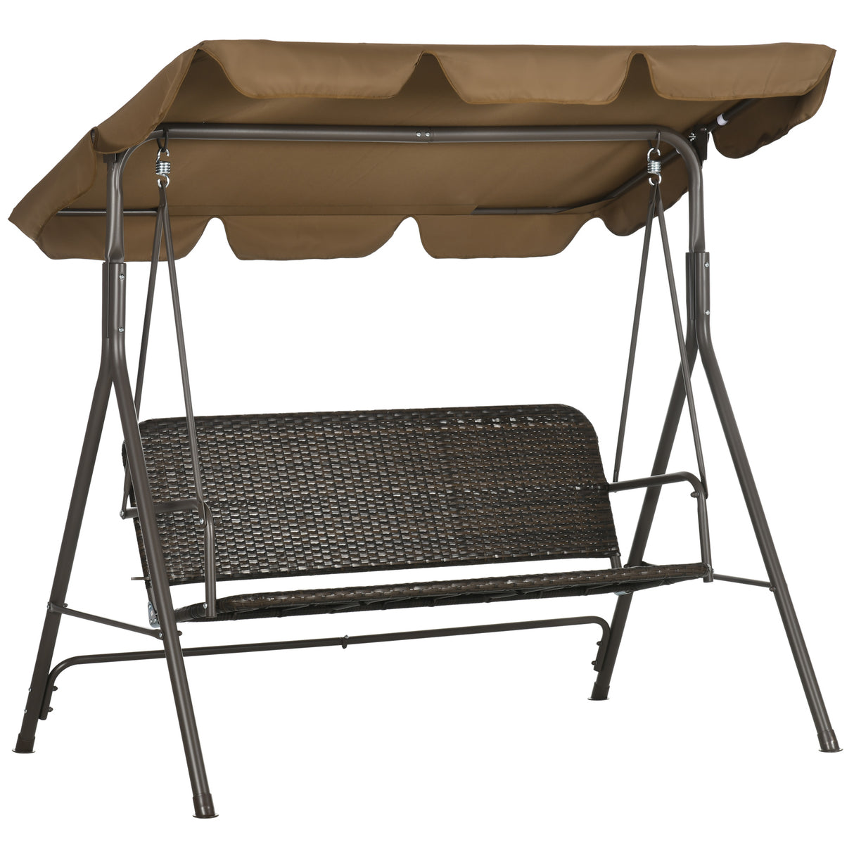 easycomfort dondolo da giardino 3 posti con tettuccio regolabile in rattan pe e acciaio 167x112x153cm