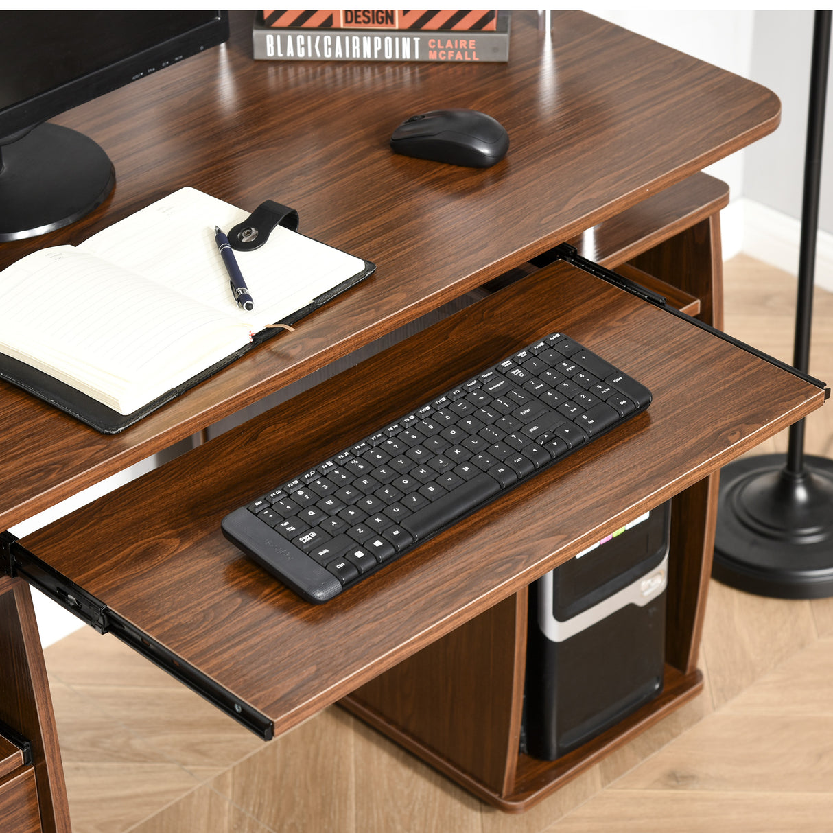 easycomfort easycomfort scrivania per computer moderna porta pc in legno con cassetti scrivania salvaspazio con libreria mensola estraibile e porta tastiera 120x55x85cm marrone ean 8054144132327