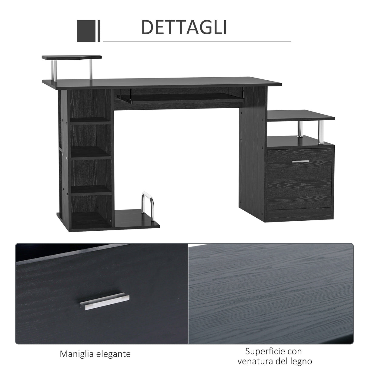 easycomfort easycomfort scrivania per computer moderna con cassetti ripiani e tastiera estraibile scrivania da ufficio per casa in legno nero 152x60x88cm ean 8054144130231