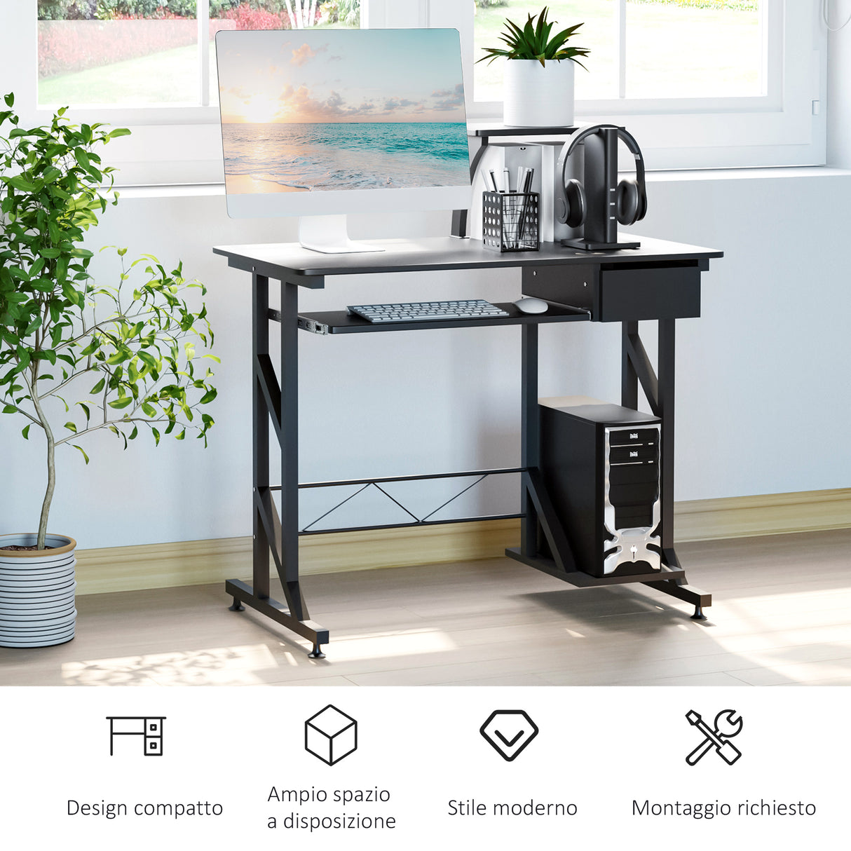 easycomfort easycomfort scrivania per computer salvaspazio in acciaio e legno con cassetto ripiano tastiera estraibile ean 8054111844086