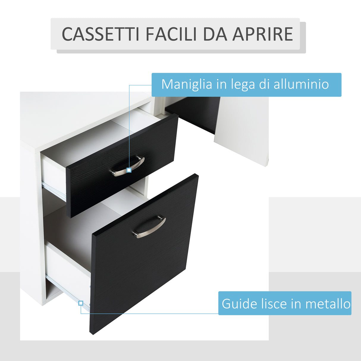 easycomfort easycomfort scrivania per ufficio con ripiano stampante 2 cassetti e 3 mensole in mdf bianco e nero 137 x 55 x 92cm ean 8054111847940