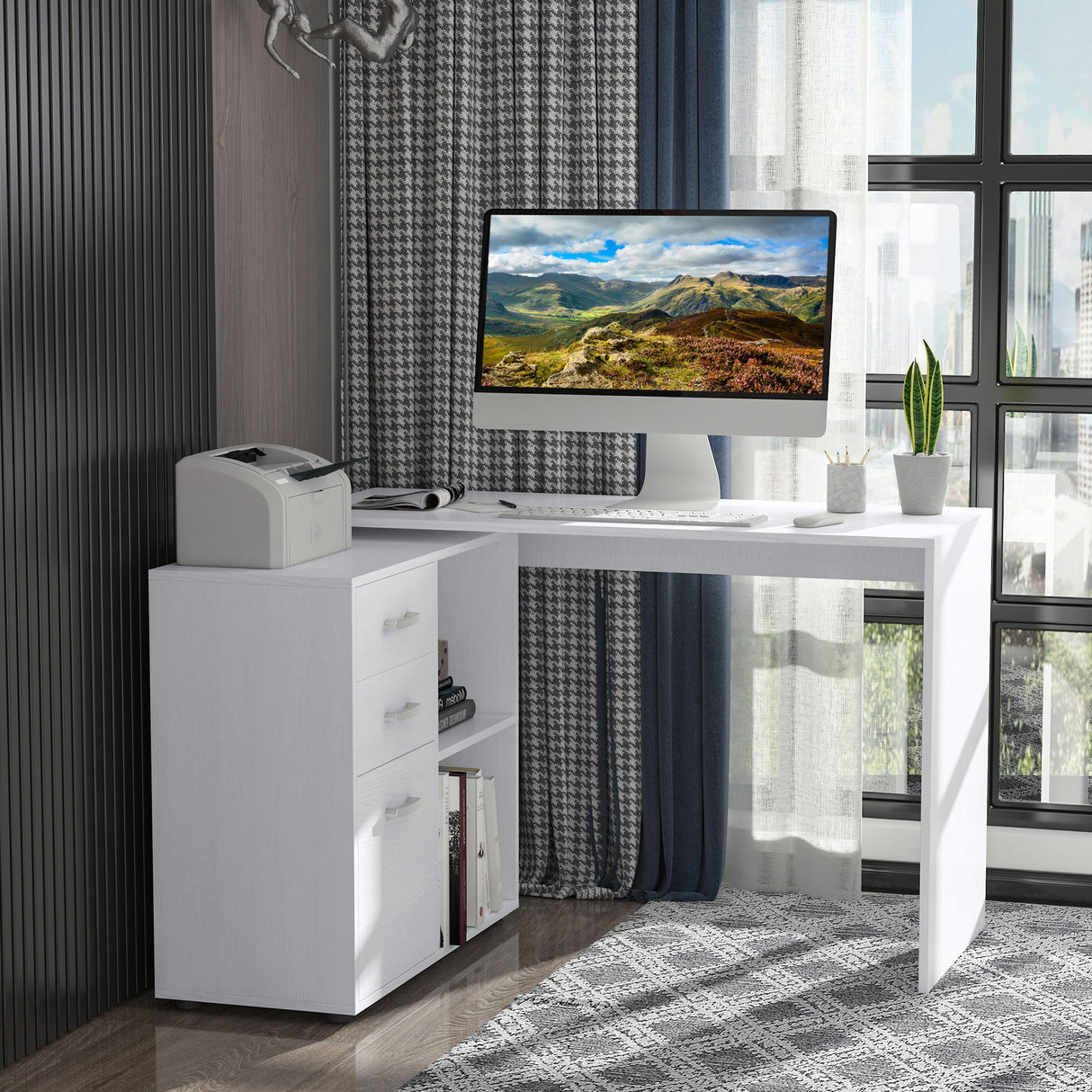 easycomfort easycomfort scrivania angolare per computer da ufficio con cassettiera 11783 576cm bianco ean 8054111848404