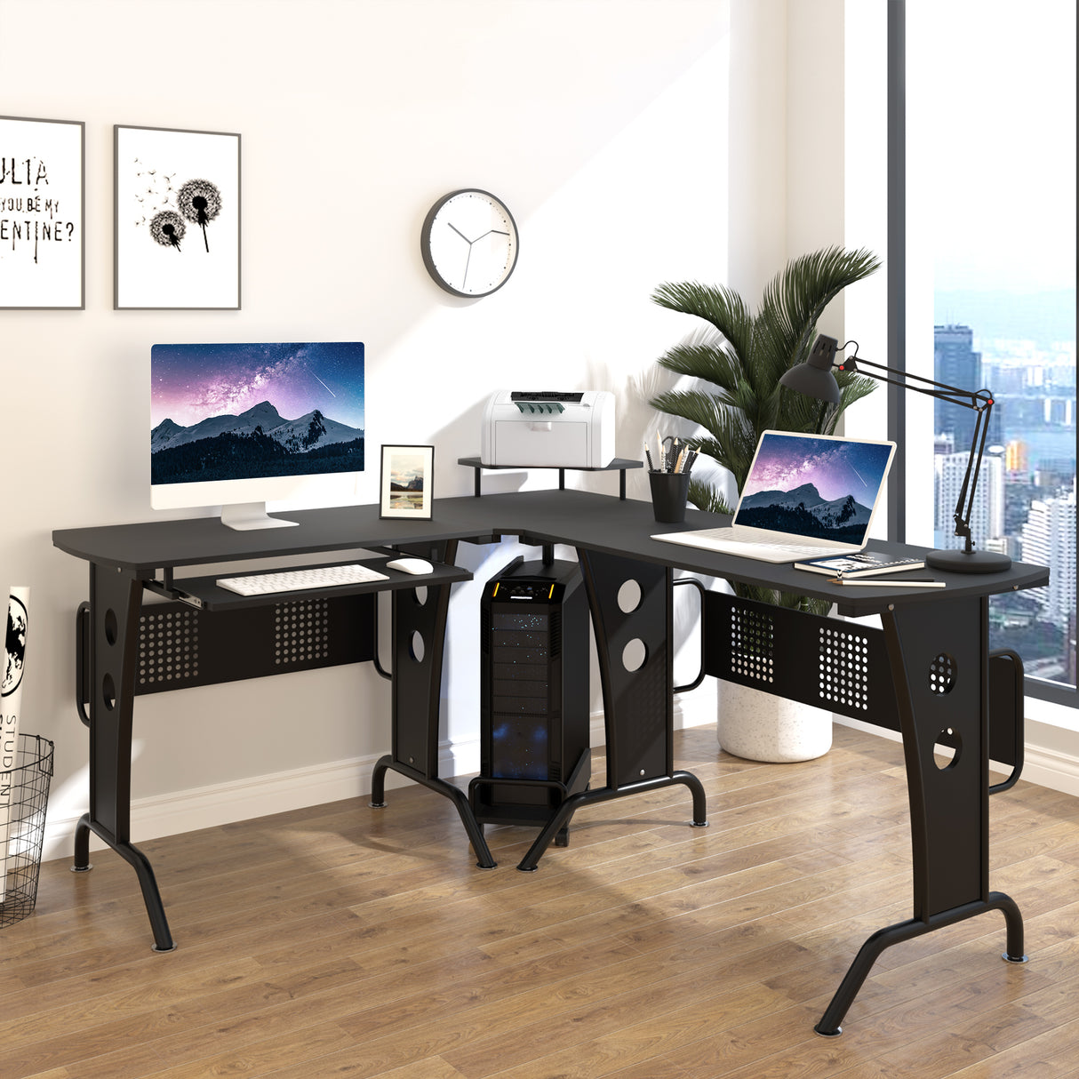easycomfort easycomfort scrivania gaming per casa o ufficio angolare e salvaspazio con ripiano tastiera estraibile 165x145x86 5cm nera ean 8054111848558