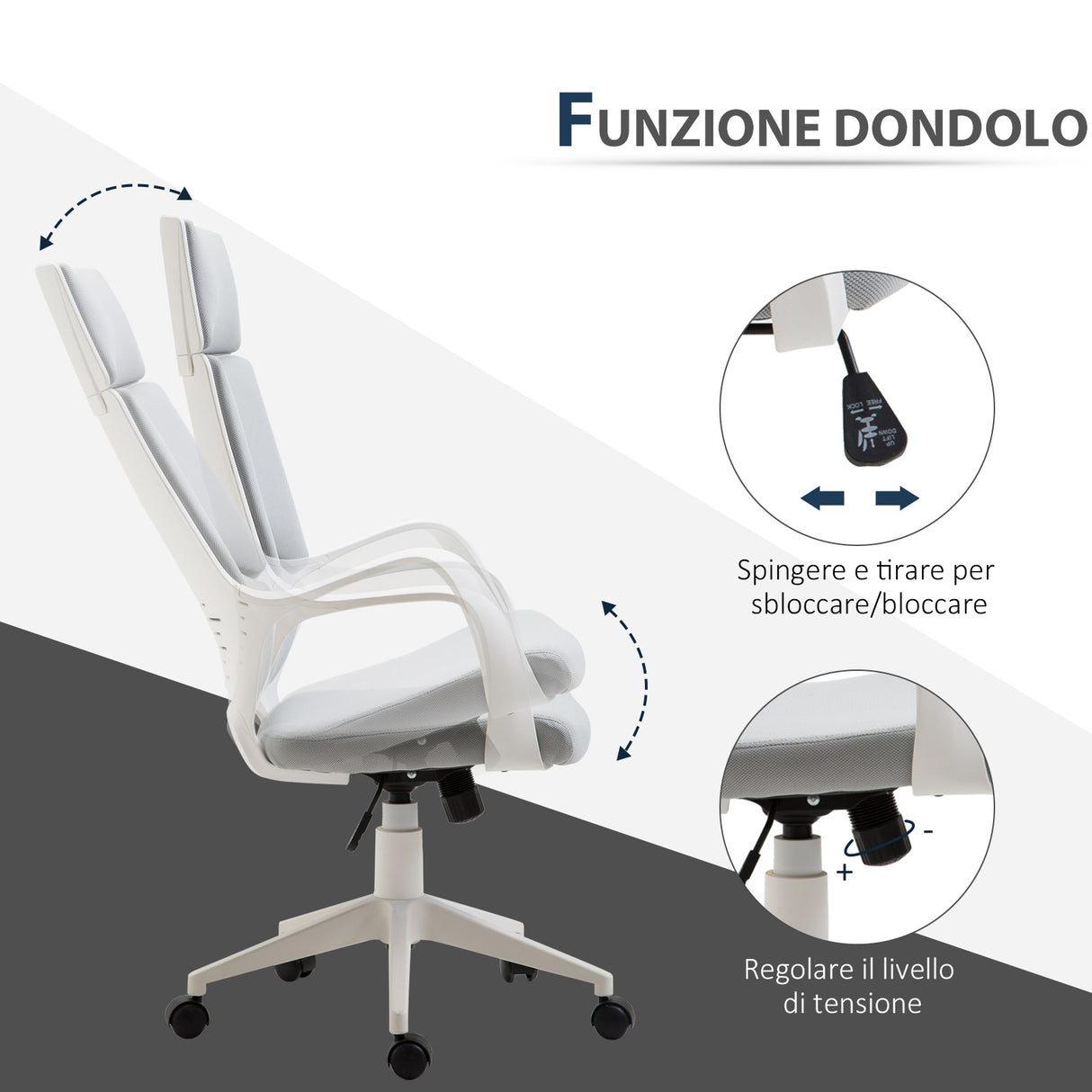 easycomfort easycomfort sedia da ufficio con funzione dondolo poltrona presidenziale in tessuto regolabile e girevole 63x63x117 127 cm grigio ean 8055776910215
