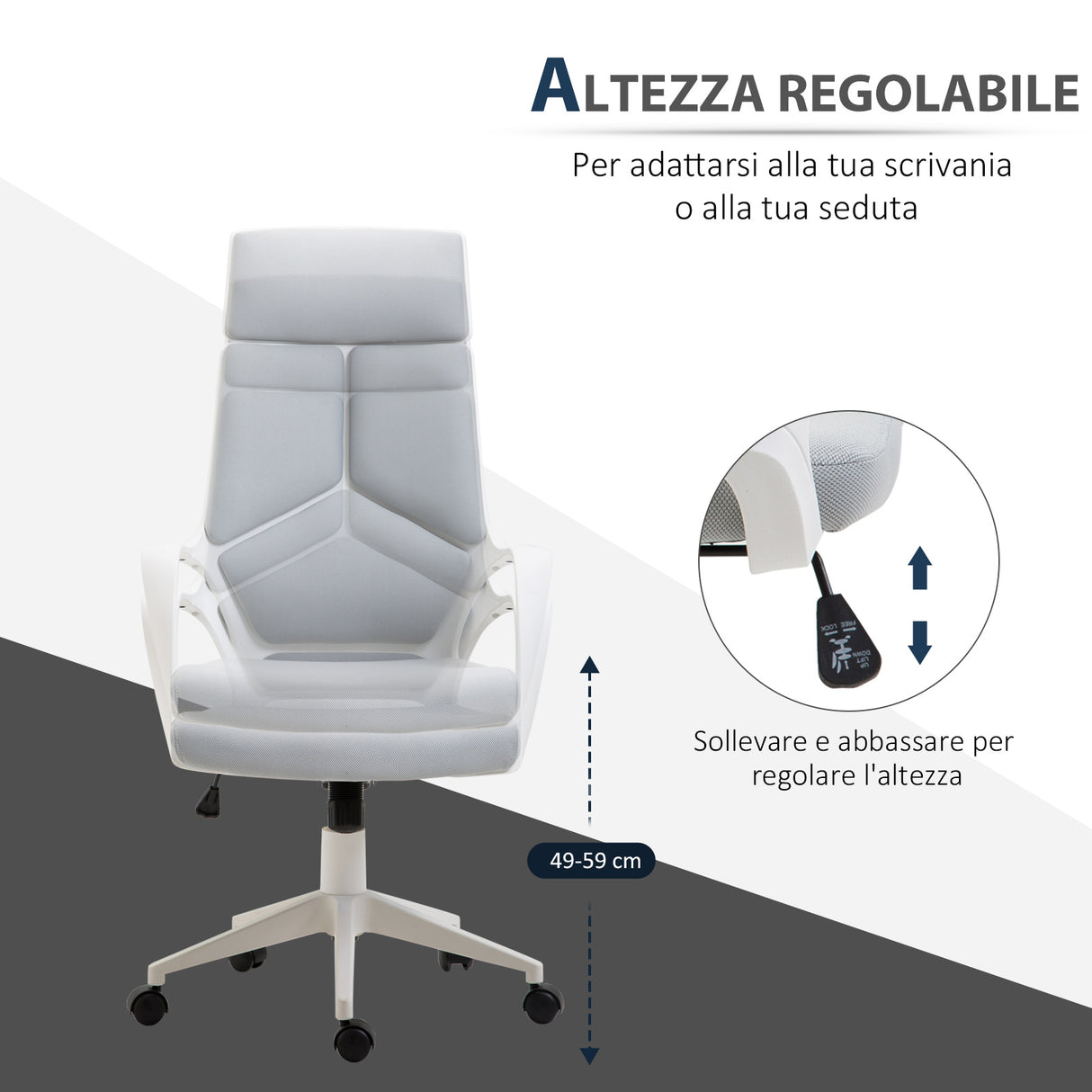 easycomfort easycomfort sedia da ufficio con funzione dondolo poltrona presidenziale in tessuto regolabile e girevole 63x63x117 127 cm grigio ean 8055776910215