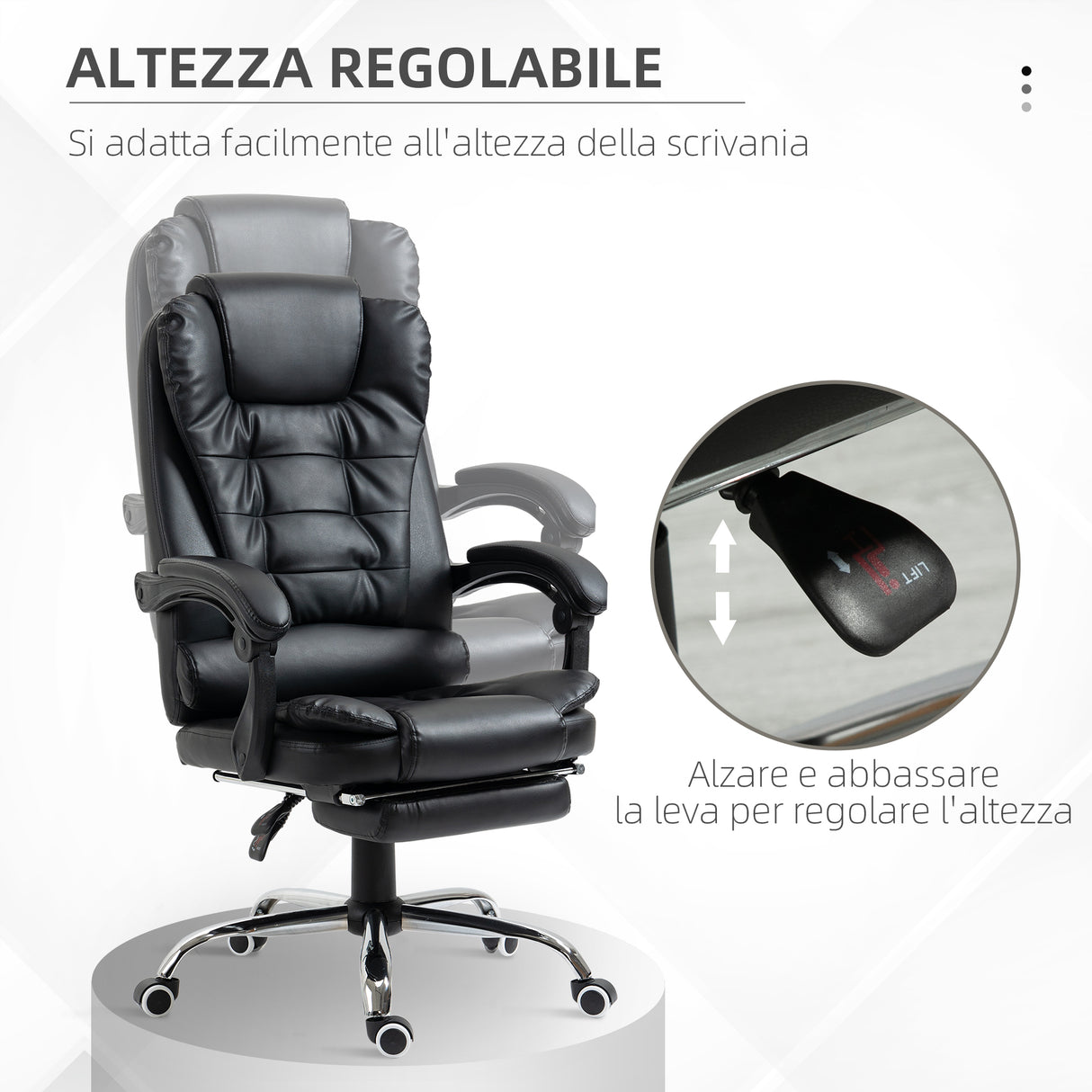easycomfort easycomfort sedia da ufficio ad altezza regolabile con schienale reclinabile e poggiapiedi 64 5x69x109 117 cm nero