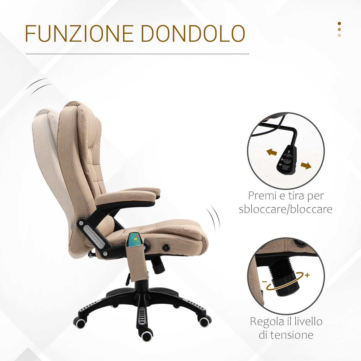 easycomfort easycomfort poltrona da ufficio massaggiante con altezza regolabile 6 punti di massaggio e riscaldamento beige