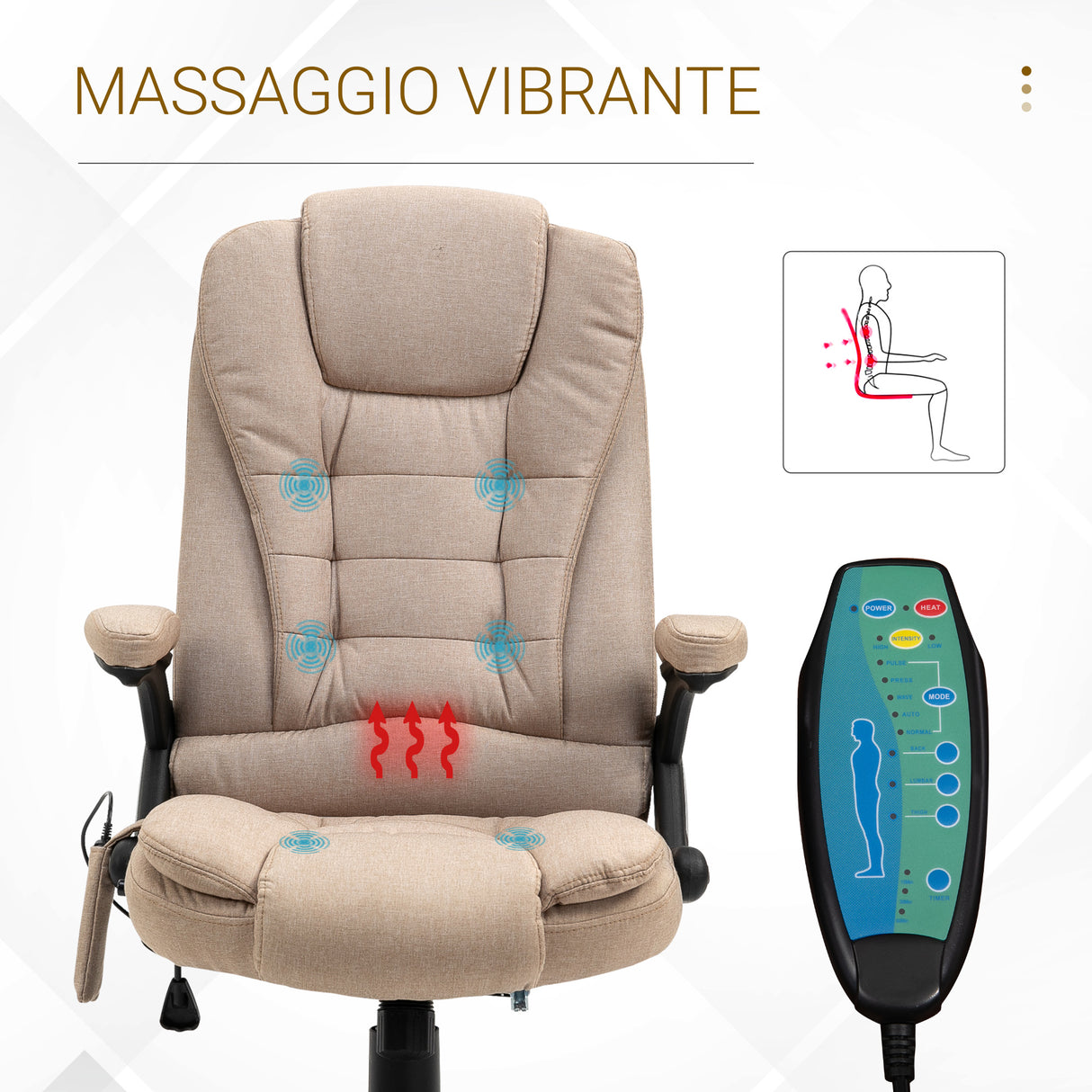 easycomfort easycomfort poltrona da ufficio massaggiante con altezza regolabile 6 punti di massaggio e riscaldamento beige
