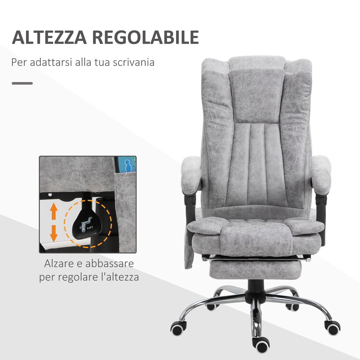 easycomfort easycomfort poltrona da ufficio massaggiante riscaldante altezza e reclinazione regolabili poggiapiedi retrattile 62x67x113 120cm grigio
