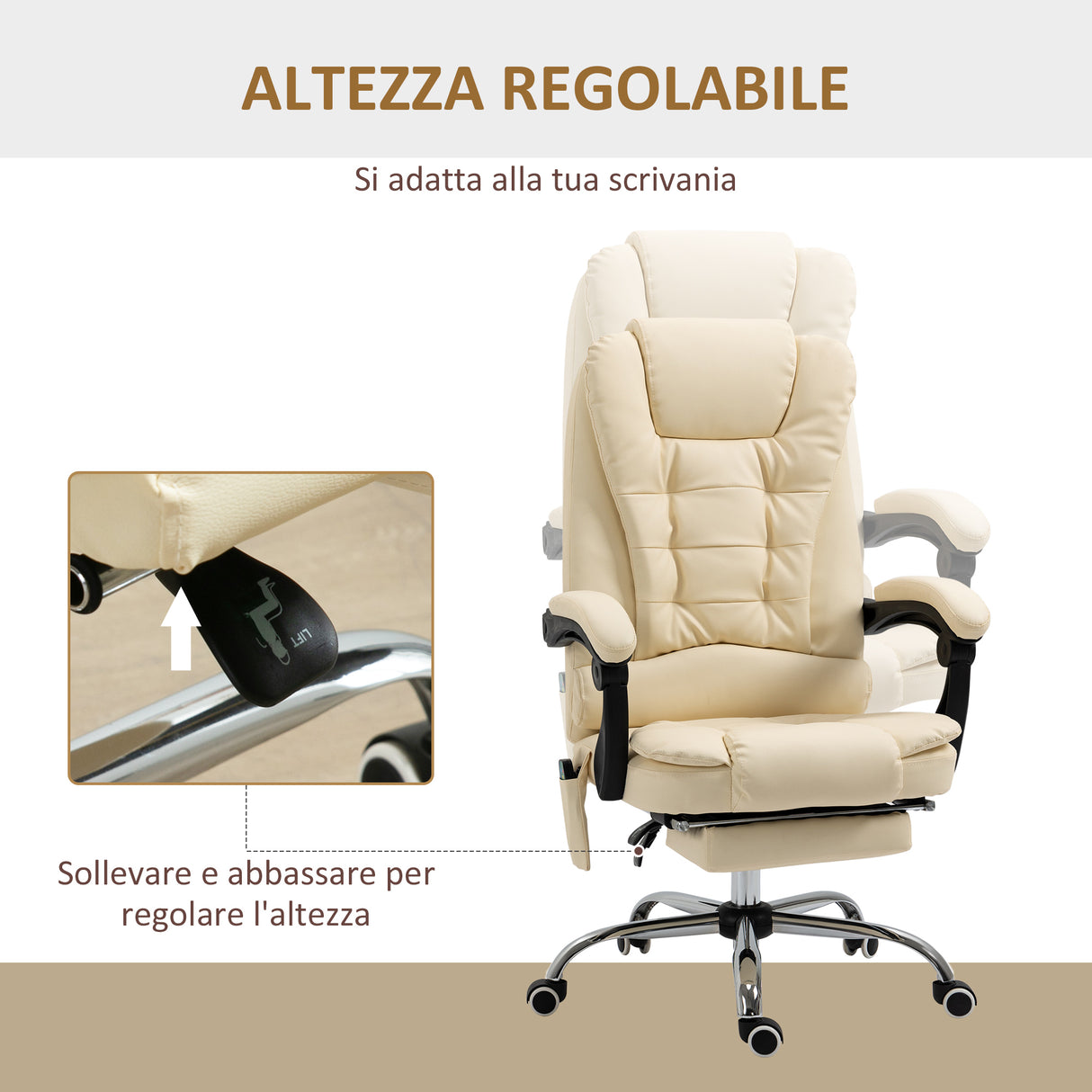 easycomfort easycomfort poltrona massaggiante ergonomica ad altezza regolabile con 6 punti vibranti 65x160x104 cm crema