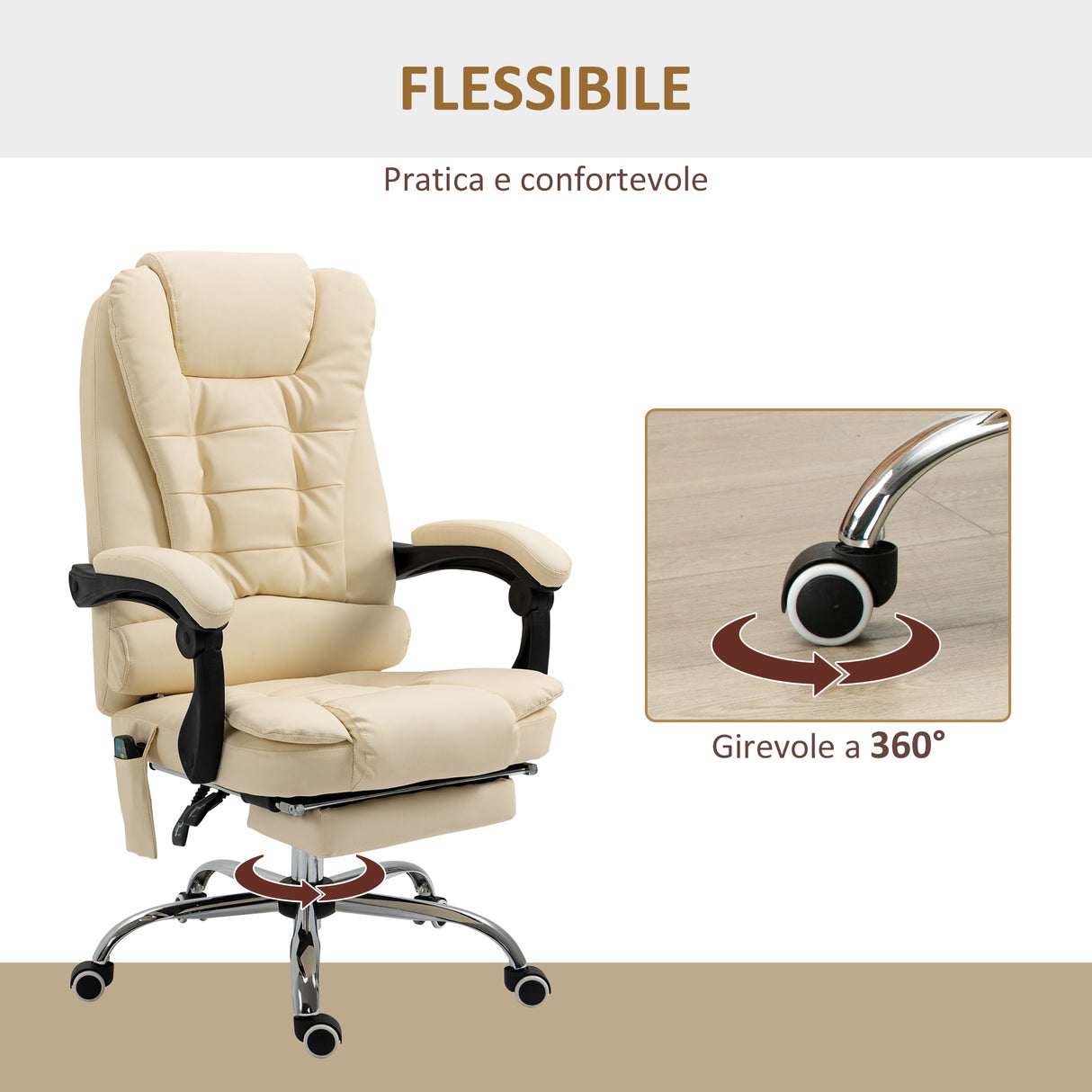 easycomfort easycomfort poltrona massaggiante ergonomica ad altezza regolabile con 6 punti vibranti 65x160x104 cm crema