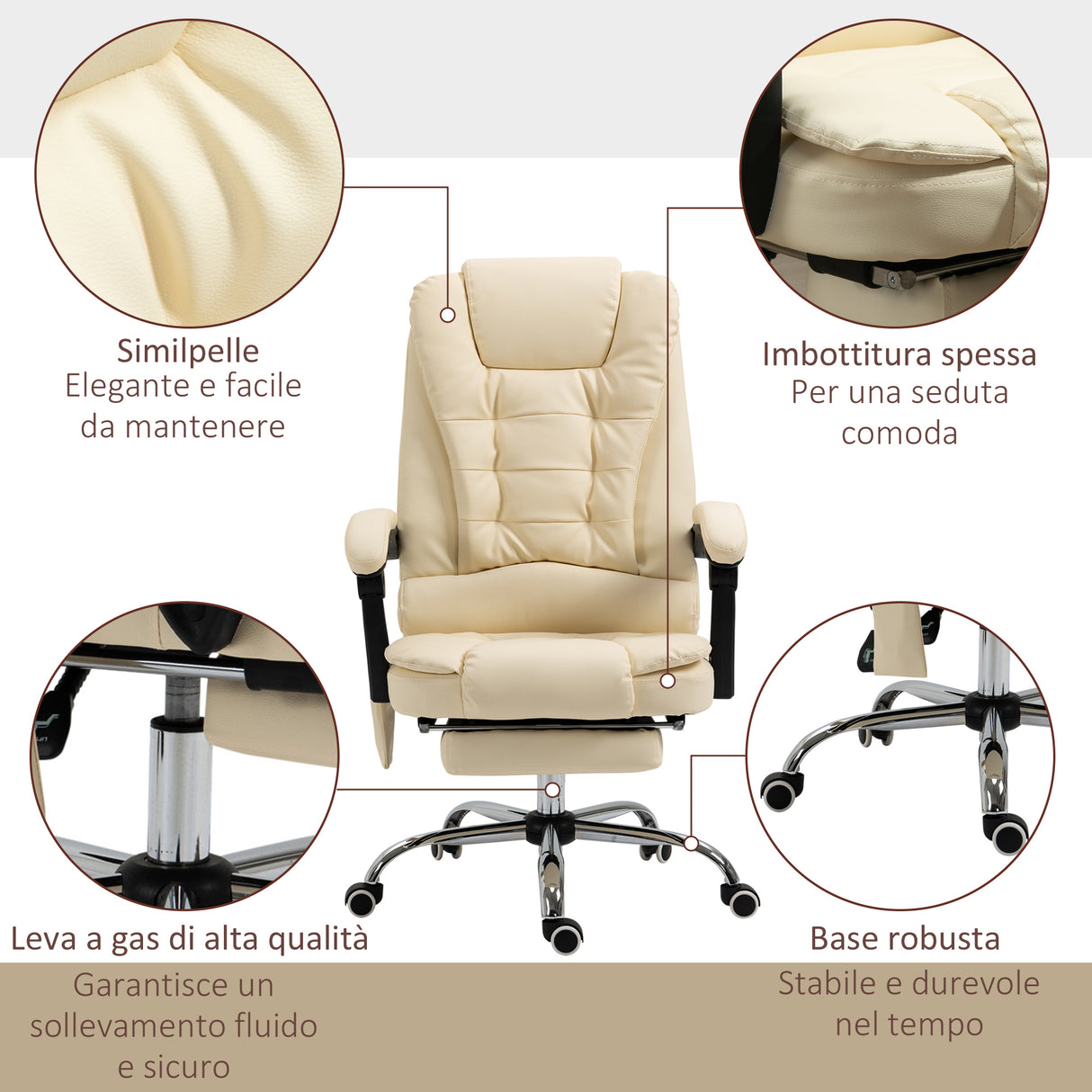 easycomfort easycomfort poltrona massaggiante ergonomica ad altezza regolabile con 6 punti vibranti 65x160x104 cm crema
