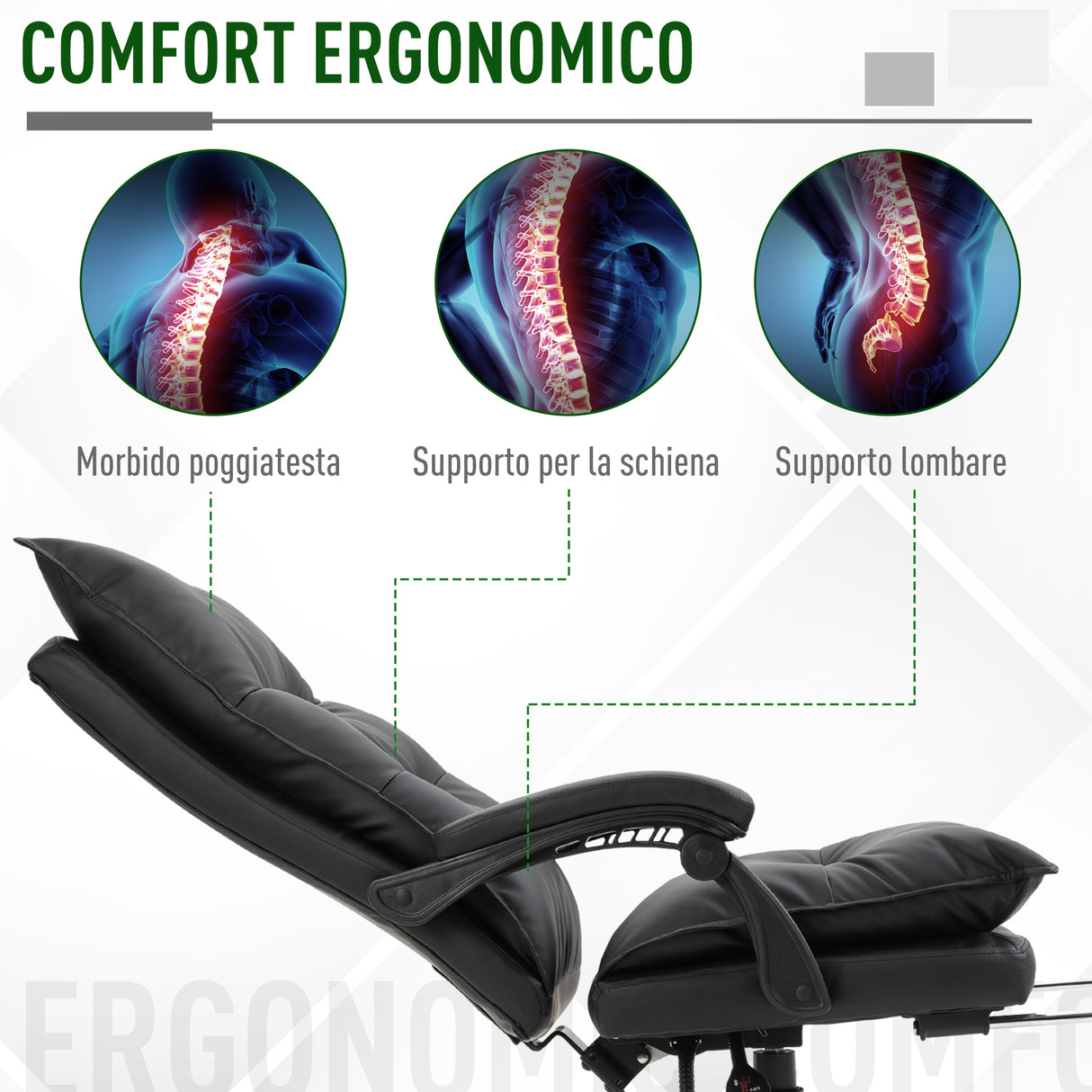 easycomfort easycomfort poltrona da ufficio in finta pelle nera sedia direzionale altezza regolabile con schiena alta reclinabile 155 e poggiapiedi ean 8054144139029