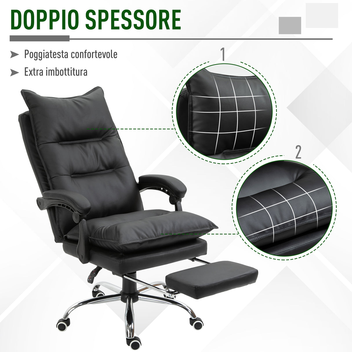 easycomfort easycomfort poltrona da ufficio in finta pelle nera sedia direzionale altezza regolabile con schiena alta reclinabile 155 e poggiapiedi ean 8054144139029