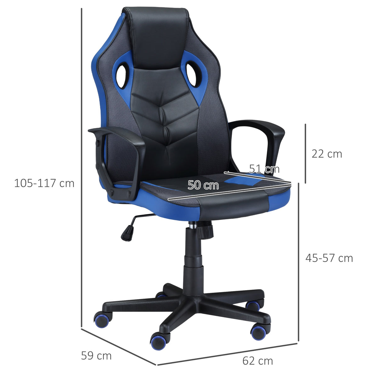 easycomfort sedia da gaming poltrona da ufficio girevole con ruote in similpelle nera blu