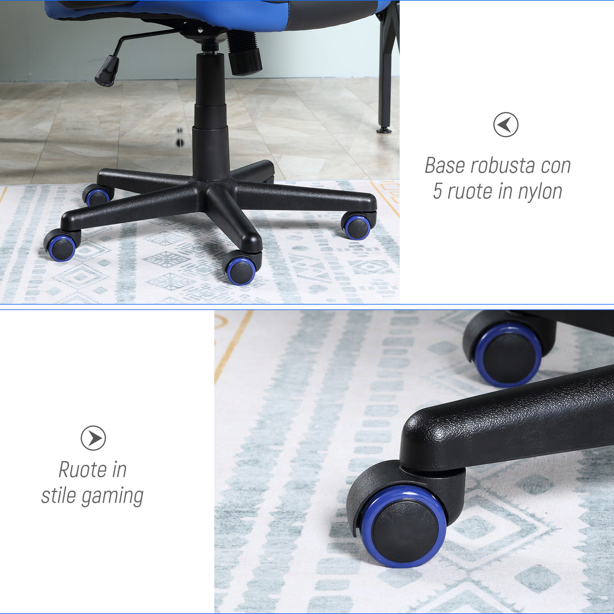 easycomfort sedia da gaming poltrona da ufficio girevole con ruote in similpelle nera blu