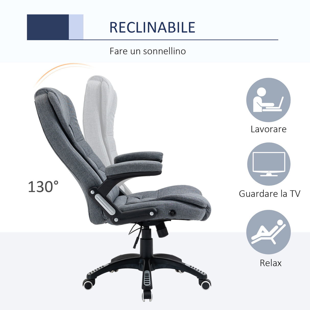 easycomfort easycomfort sedia da ufficio ergonomica reclinabile altezza regolabile e dondolamento poltrona girevole con ruote 65x72x110 120cm grigio