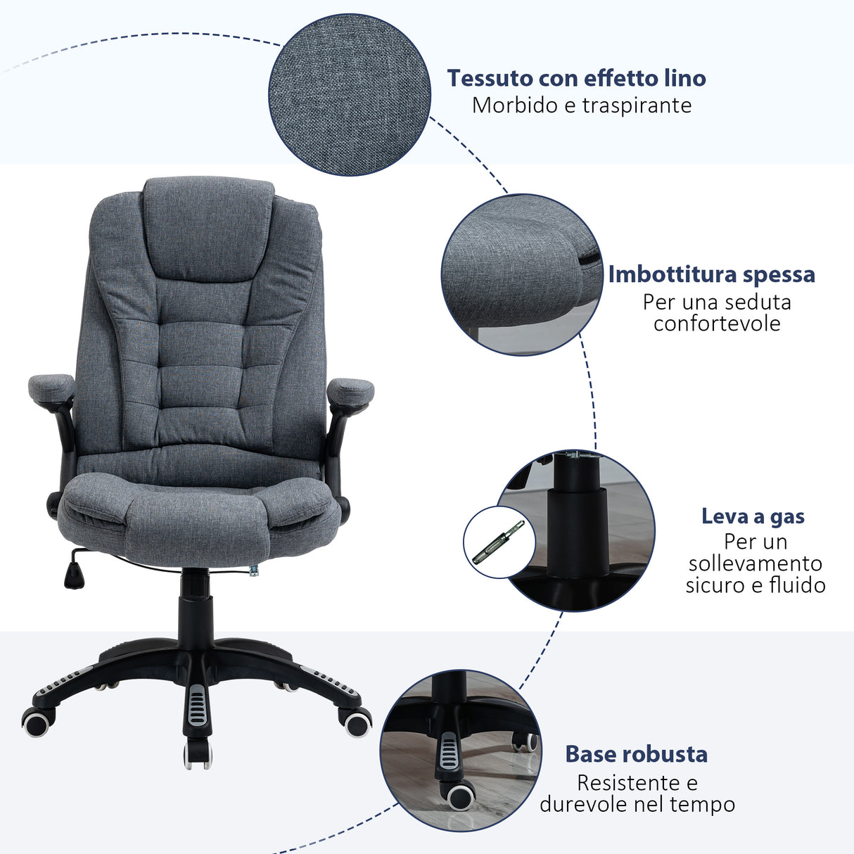 easycomfort easycomfort sedia da ufficio ergonomica reclinabile altezza regolabile e dondolamento poltrona girevole con ruote 65x72x110 120cm grigio