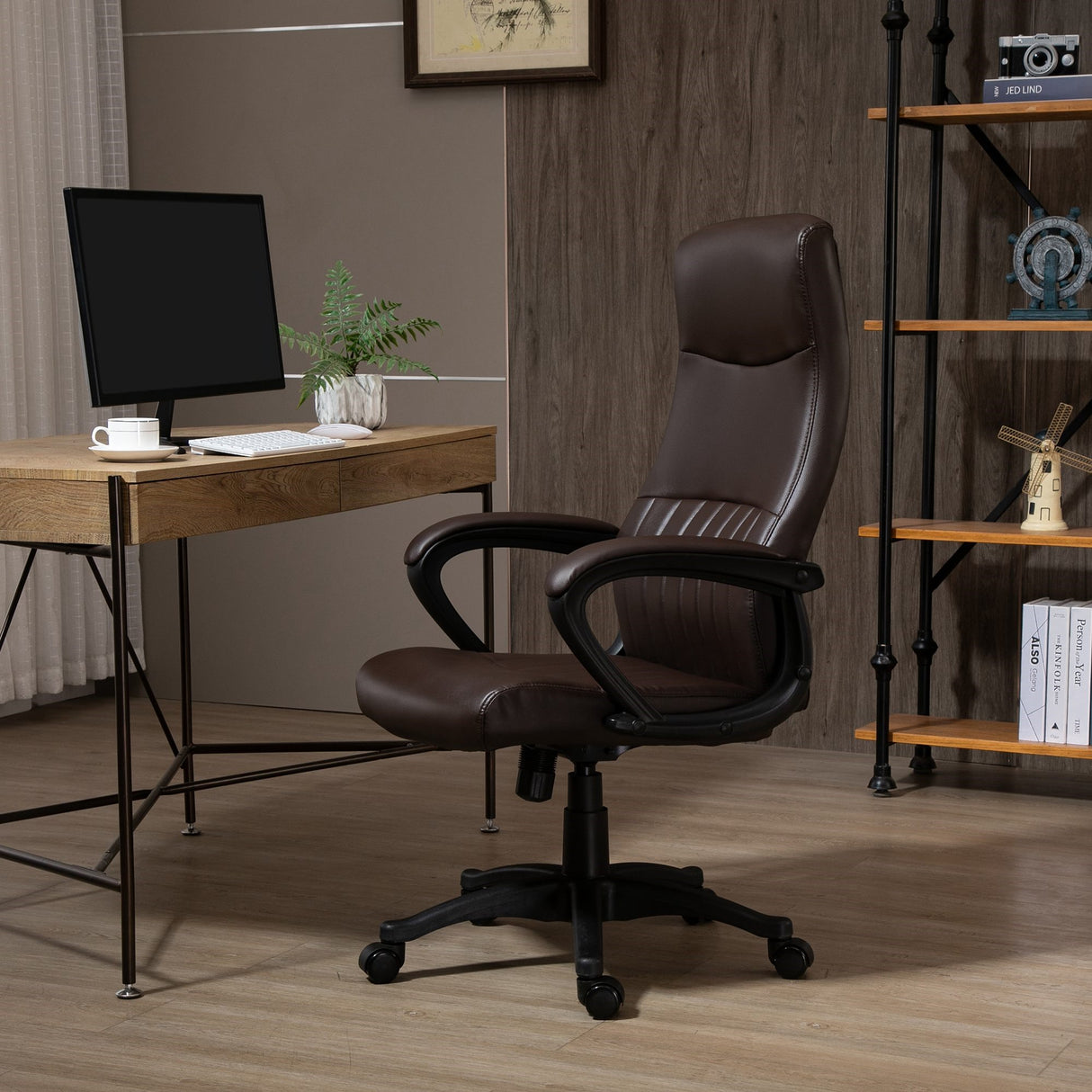 easycomfort easycomfort sedia da ufficio ergonomica sedia girevole con schienale alto e dondolo altezza regolabile e ruote 61 5x66x113 123cm marrone