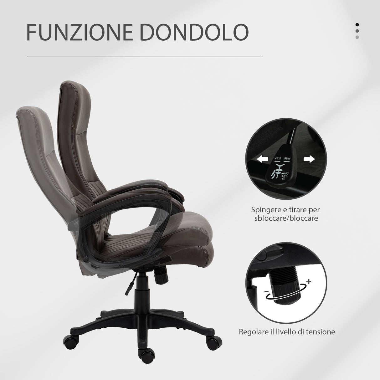 easycomfort easycomfort sedia da ufficio ergonomica sedia girevole con schienale alto e dondolo altezza regolabile e ruote 61 5x66x113 123cm marrone