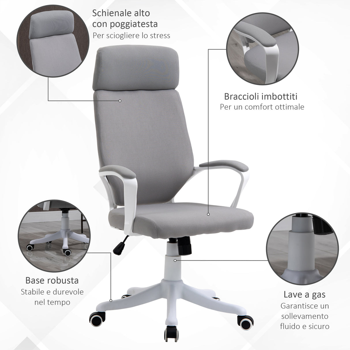 easycomfort easycomfort sedia da ufficio girevole con poggiatesta poltrona con altezza regolabile e funzione dondolo 63x65x112 120cm grigio chiaro