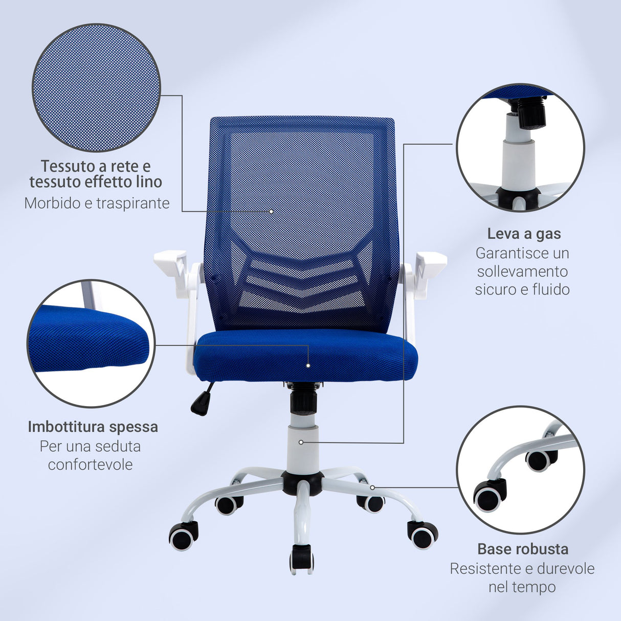 easycomfort easycomfort sedia da ufficio ergonomica con braccioli e supporto lombare poltrona ufficio girevole e altezza regolabile in tessuto blu