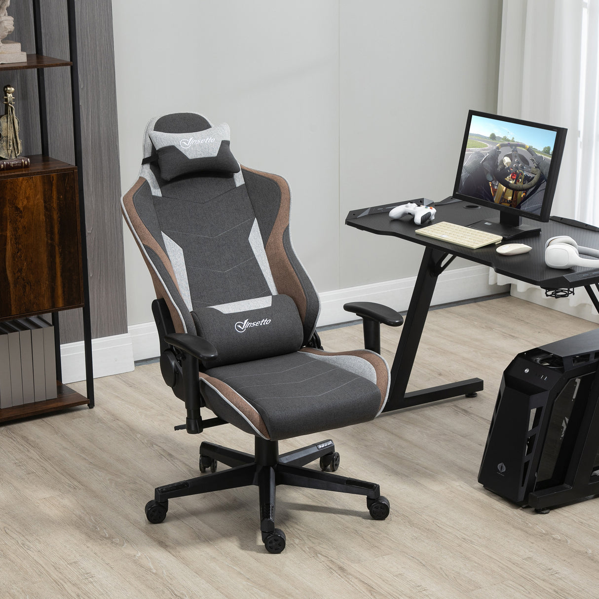 easycomfort sedia da gaming reclinabile a 150 con funzione dondolo poggiatesta e cuscino lombare grigio
