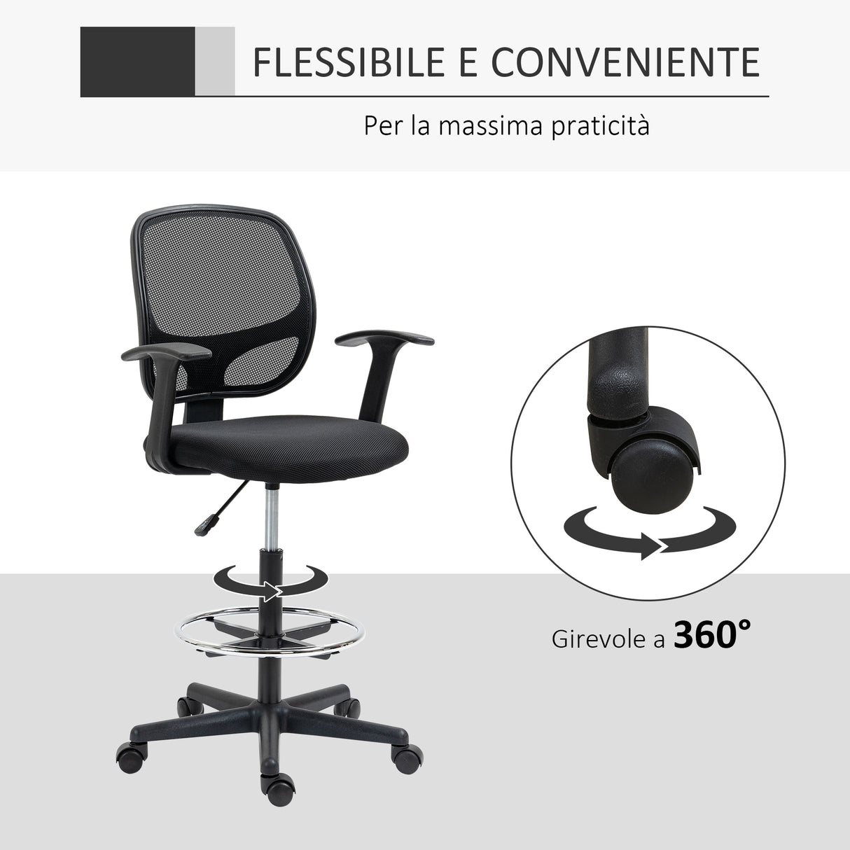 easycomfort easycomfort sedia da ufficio ad altezza regolabile con braccioli rotelle e seduta imbottita 60x56x110 132 cm nera