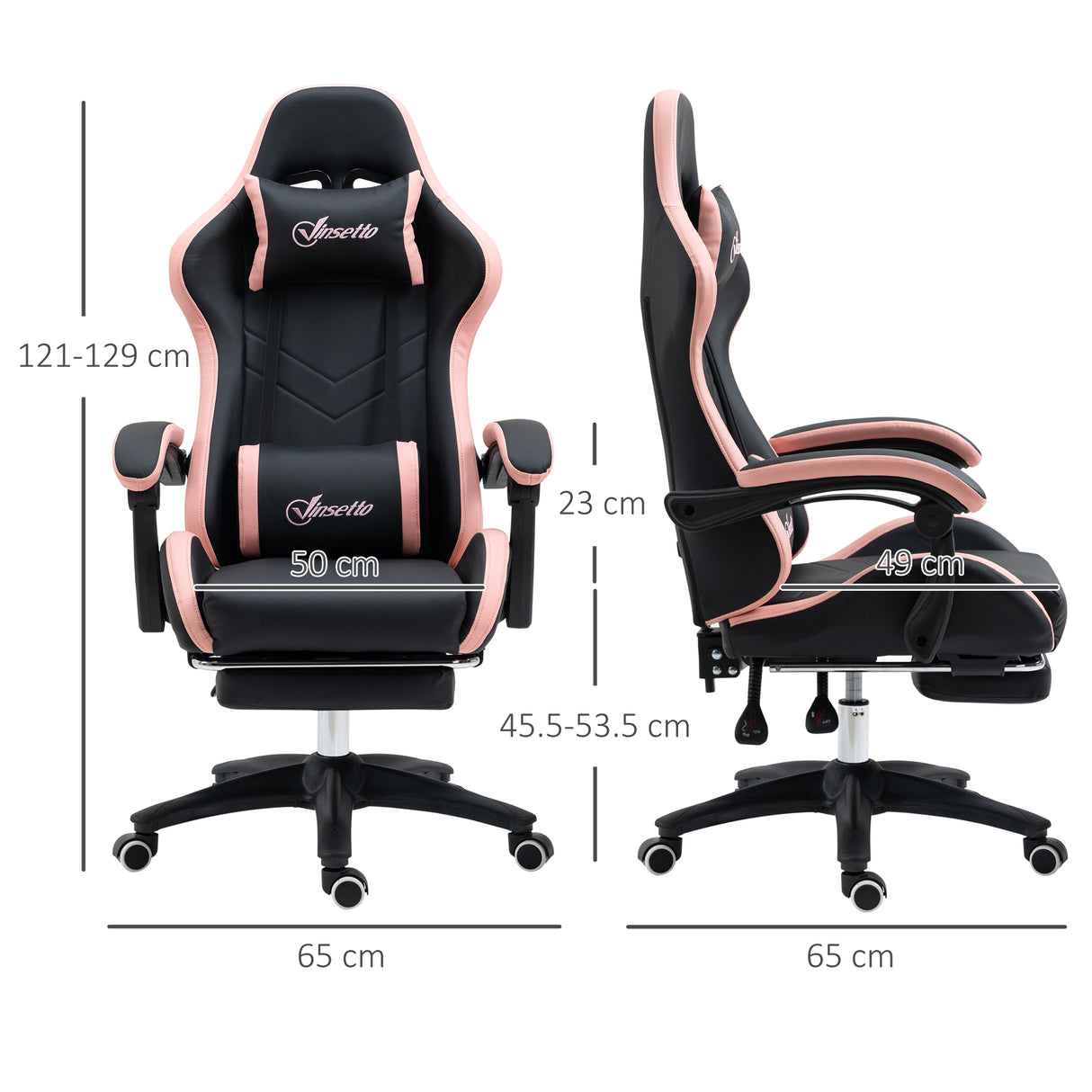 easycomfort sedia da gaming rosa e nero con altezza regolabile e schienale reclinabile 65x65x121 129 cm
