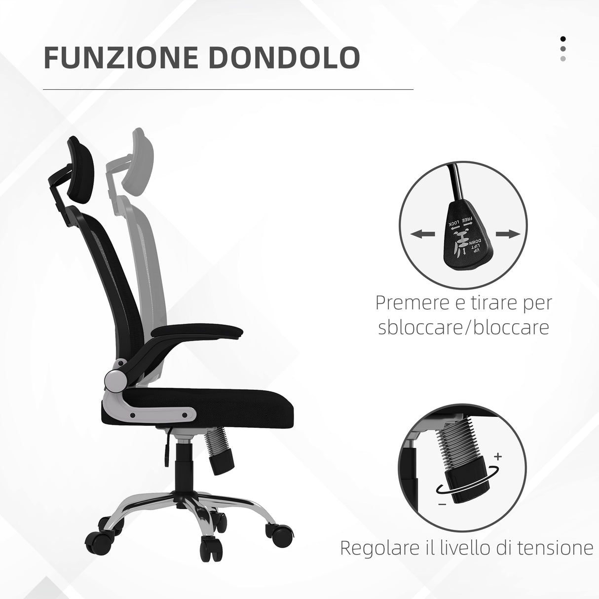easycomfort easycomfort sedia da ufficio con poggiatesta e altezza regolabili tessuto a rete e braccioli ribaltabili nero