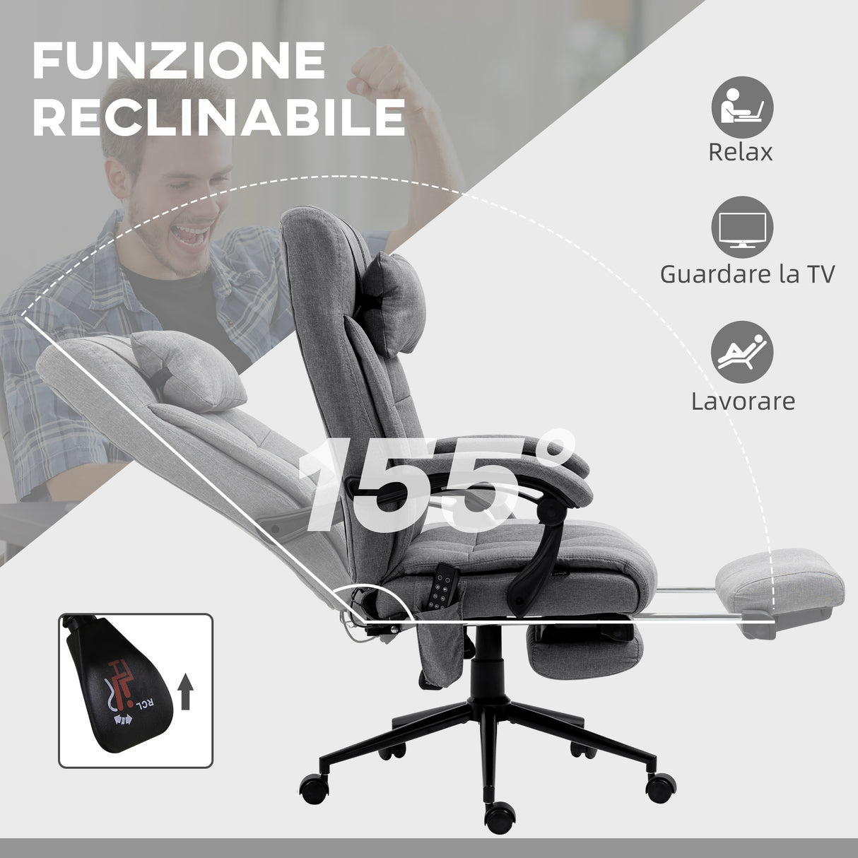 easycomfort easycomfort sedia da ufficio reclinabile e riscaldante con 6 punti massaggio e 5 modalita grigio