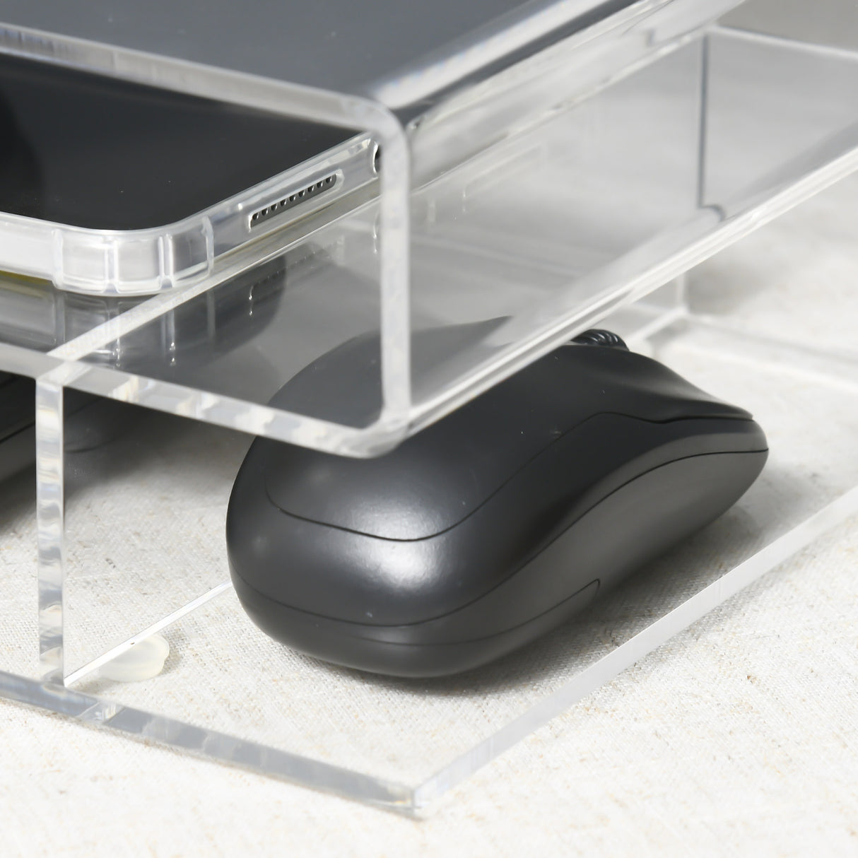 easycomfort easycomfort supporto per monitor pc in acrilico con scomparti centrali 57x19x11 5cm trasparente