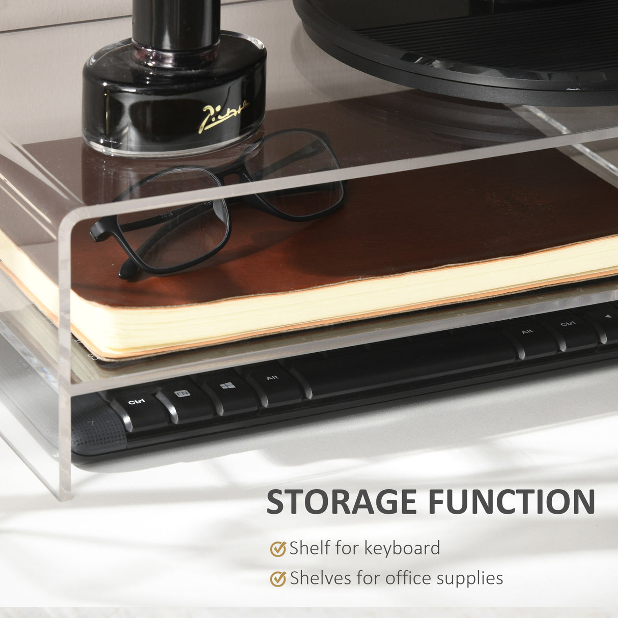 easycomfort easycomfort supporto monitor pc 24 max con 2 ripiani aperti in acrilico trasparente 50 8x19x12 cm