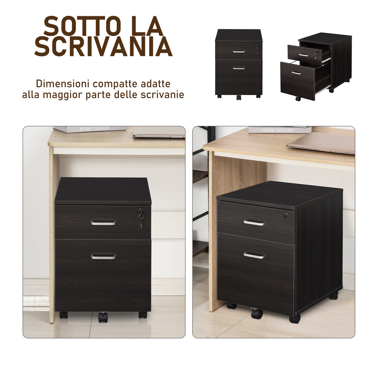 easycomfort easycomfort schedario da ufficio cassettiera per scrivania in legno 2 cassetti serratura con 2 chiavi nero 40x45x55 6cm ean 8054144134949