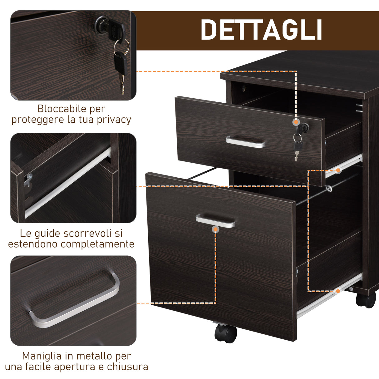 easycomfort easycomfort schedario da ufficio cassettiera per scrivania in legno 2 cassetti serratura con 2 chiavi nero 40x45x55 6cm ean 8054144134949