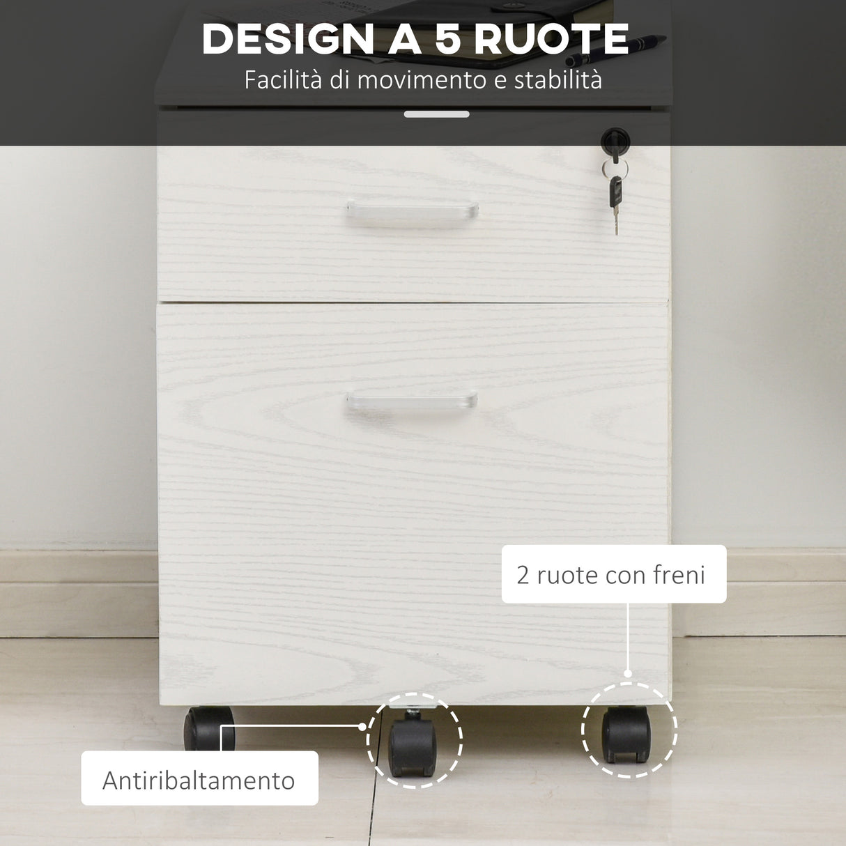 easycomfort easycomfort schedario da ufficio cassettiera per scrivania in legno 2 cassetti serratura con 2 chiavi bianco 40x45x55 6cm ean 8054144133461