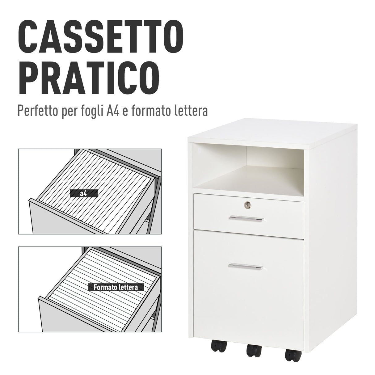 easycomfort easycomfort cassettiera da ufficio cassettiera per scrivania portadocumenti e porta stampante 2 chiavi bianca