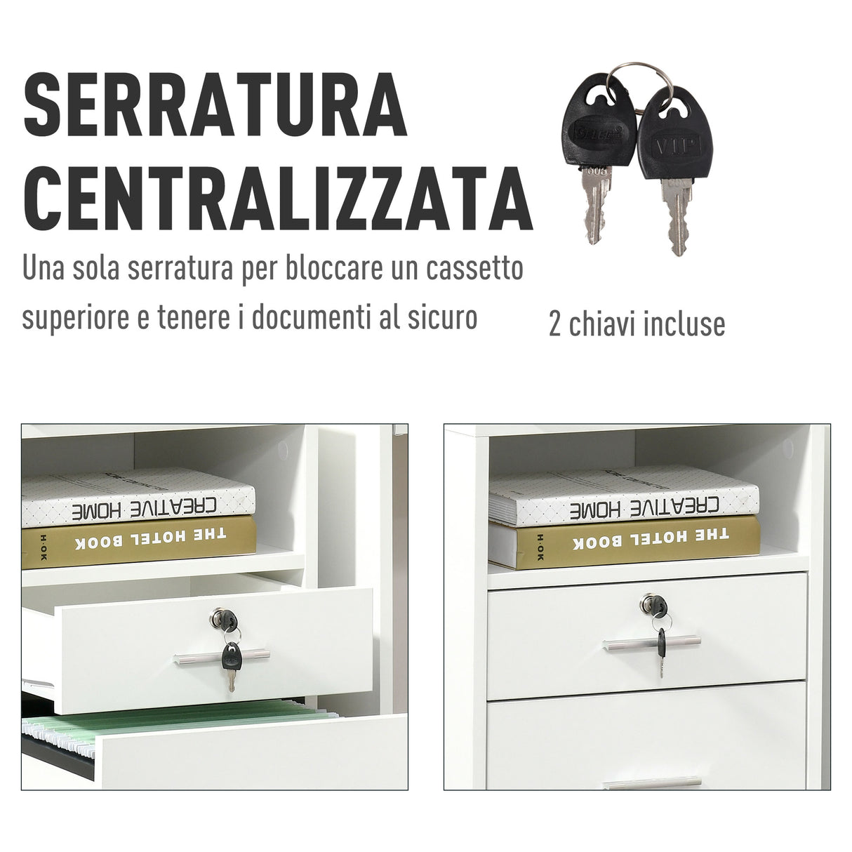 easycomfort easycomfort cassettiera da ufficio cassettiera per scrivania portadocumenti e porta stampante 2 chiavi bianca