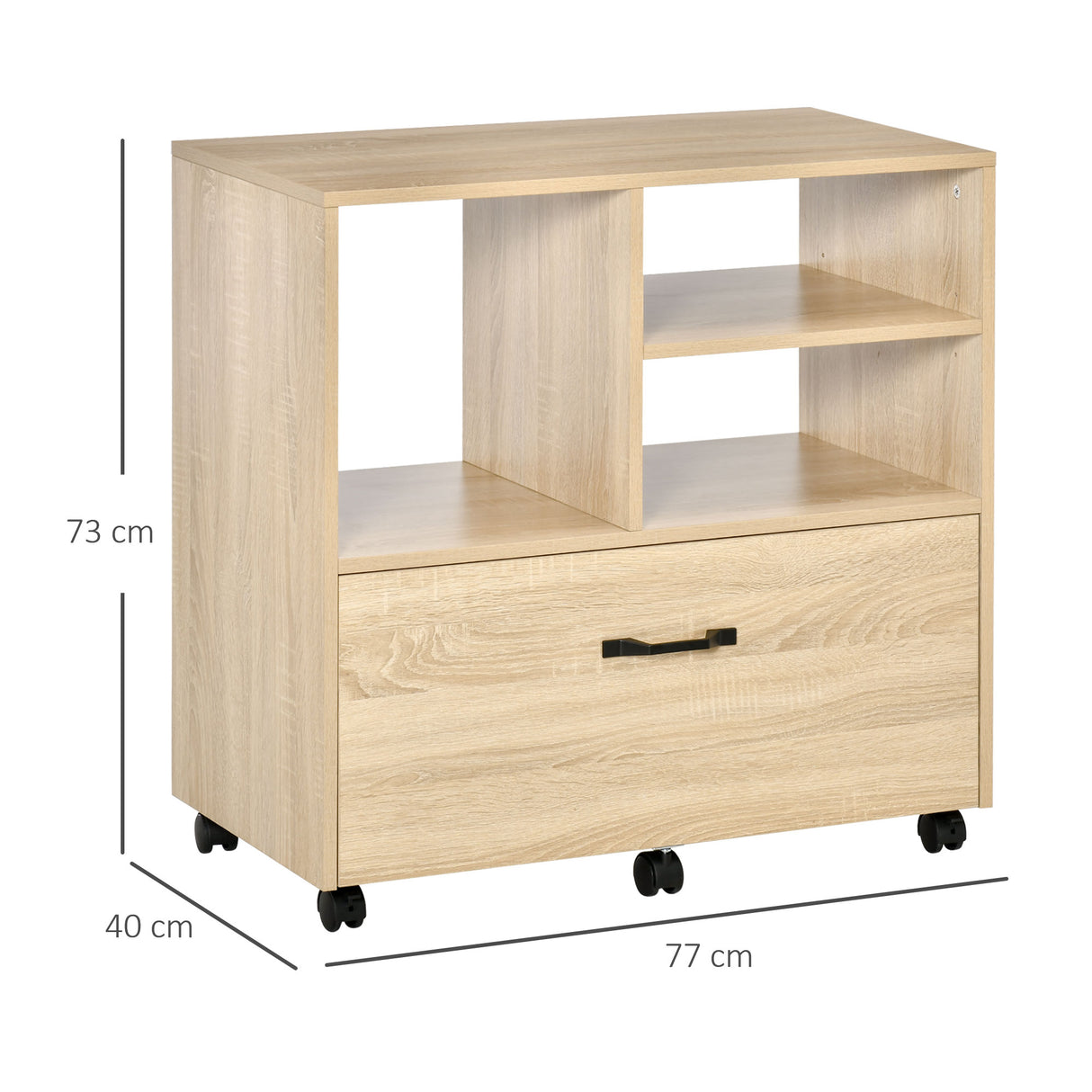 easycomfort mobile multiuso per ufficio porta stampante con 5 ruote e ripiano regolabile 77x40x73cm legno