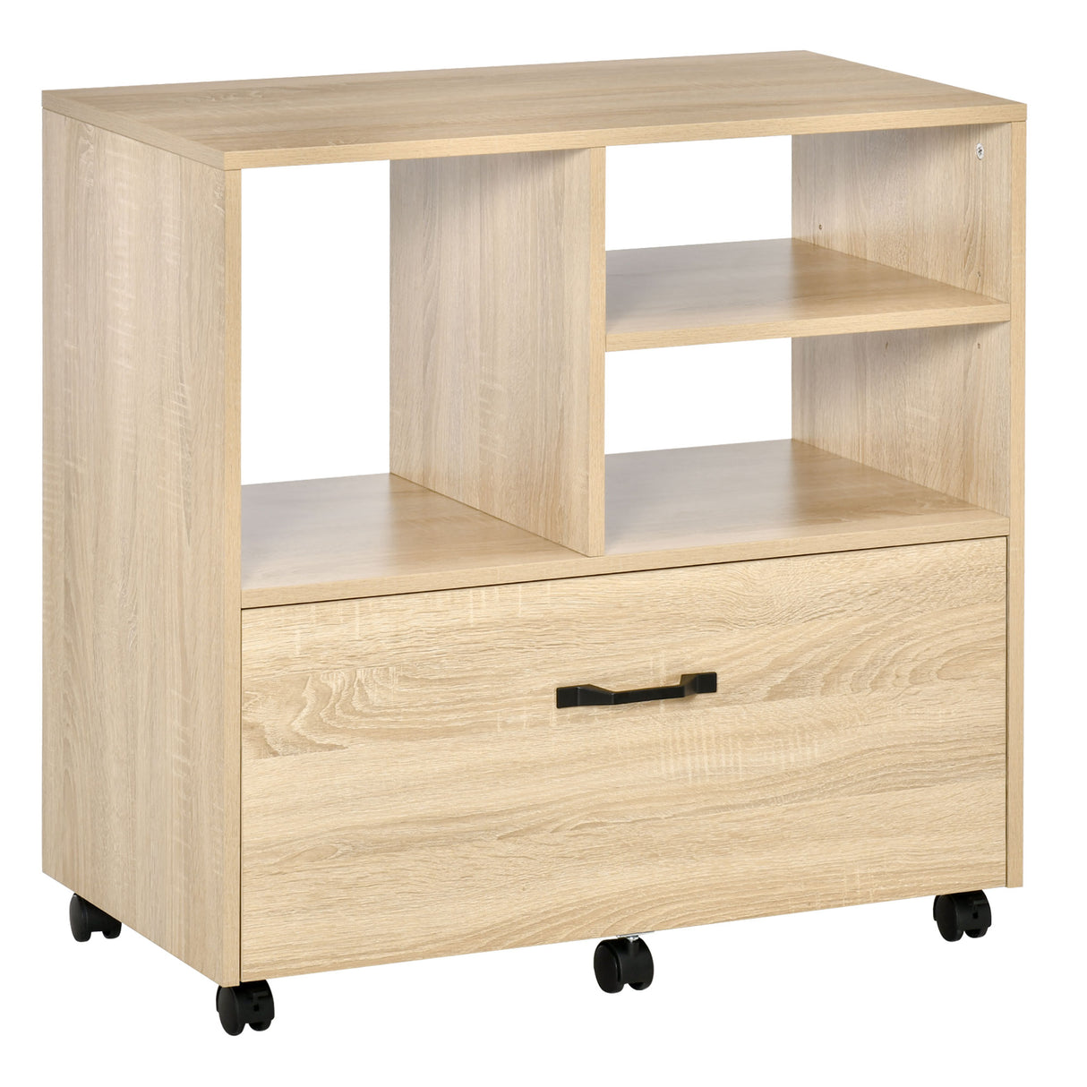 easycomfort mobile multiuso per ufficio porta stampante con 5 ruote e ripiano regolabile 77x40x73cm legno