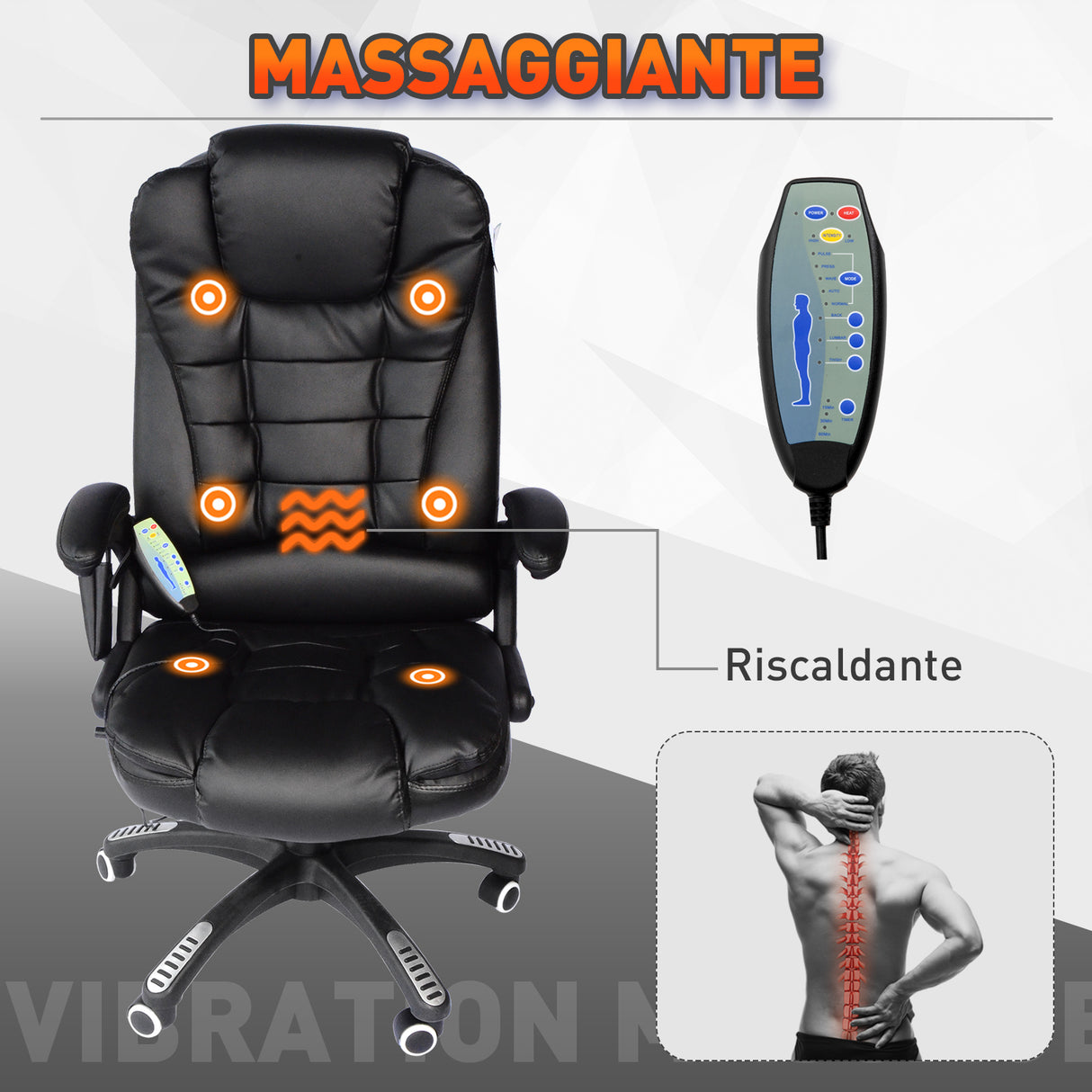 easycomfort easycomfort poltrona massaggiante da ufficio ad altezza regolabile con 6 punti massaggianti in pu 62x68x111 121 cm nera ean 8054144134161