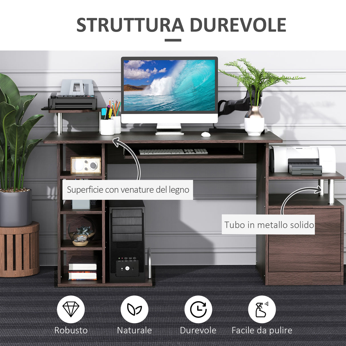 easycomfort easycomfort scrivania per computer da camera e ufficio con cassetto e scaffale in legno 152x60x88cm marrone ean 8054111843164